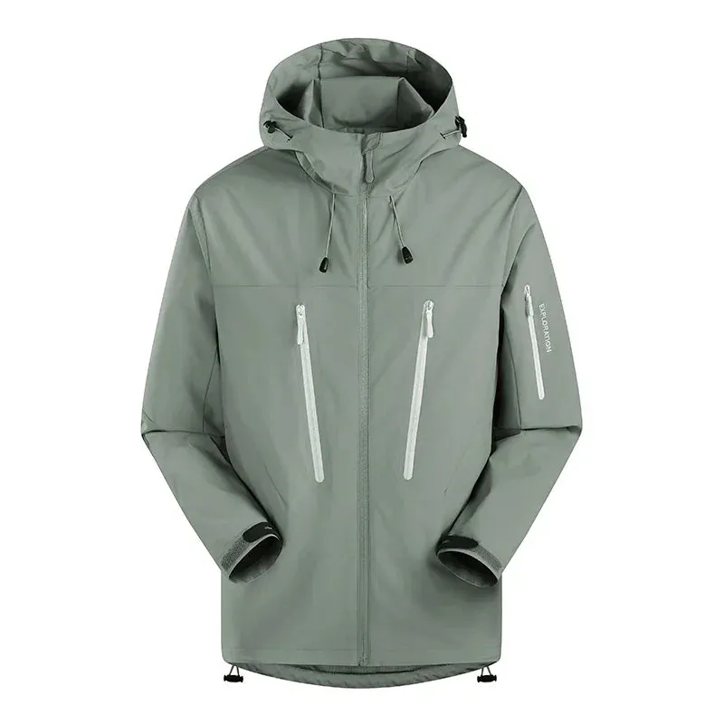 Spring Autumn Men's Windbreaker Fashion Outdoor Mountaineering Travel Windproof Waterproof Hooded Jacket Slim Fit Versatile Coat