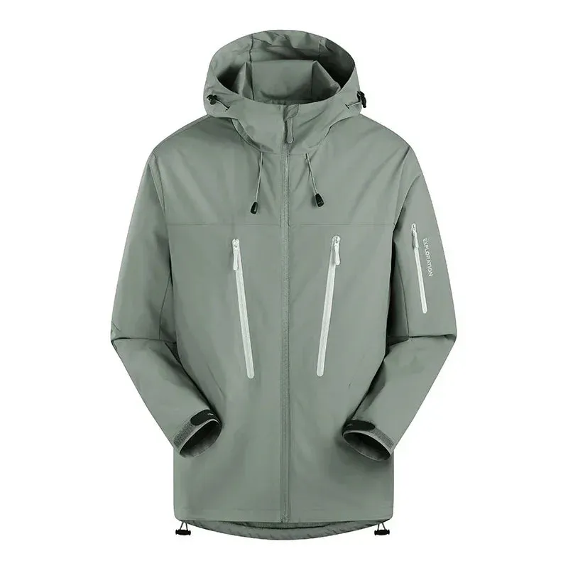 Spring Autumn Men's Windbreaker Fashion Outdoor Mountaineering Travel Windproof Waterproof Hooded Jacket Slim Fit Versatile Coat