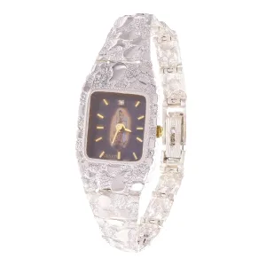 Sterling Silver Nugget Link Wrist Watch Guadalupe Geneve Diamond  7-7.5" 26g