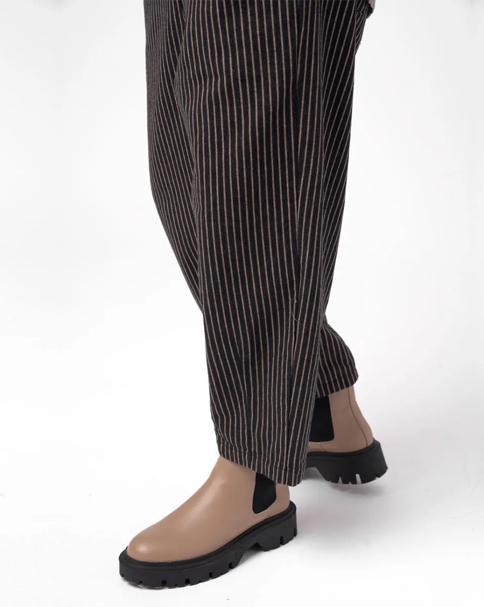 Striped Cotton Elastic Waist Pants