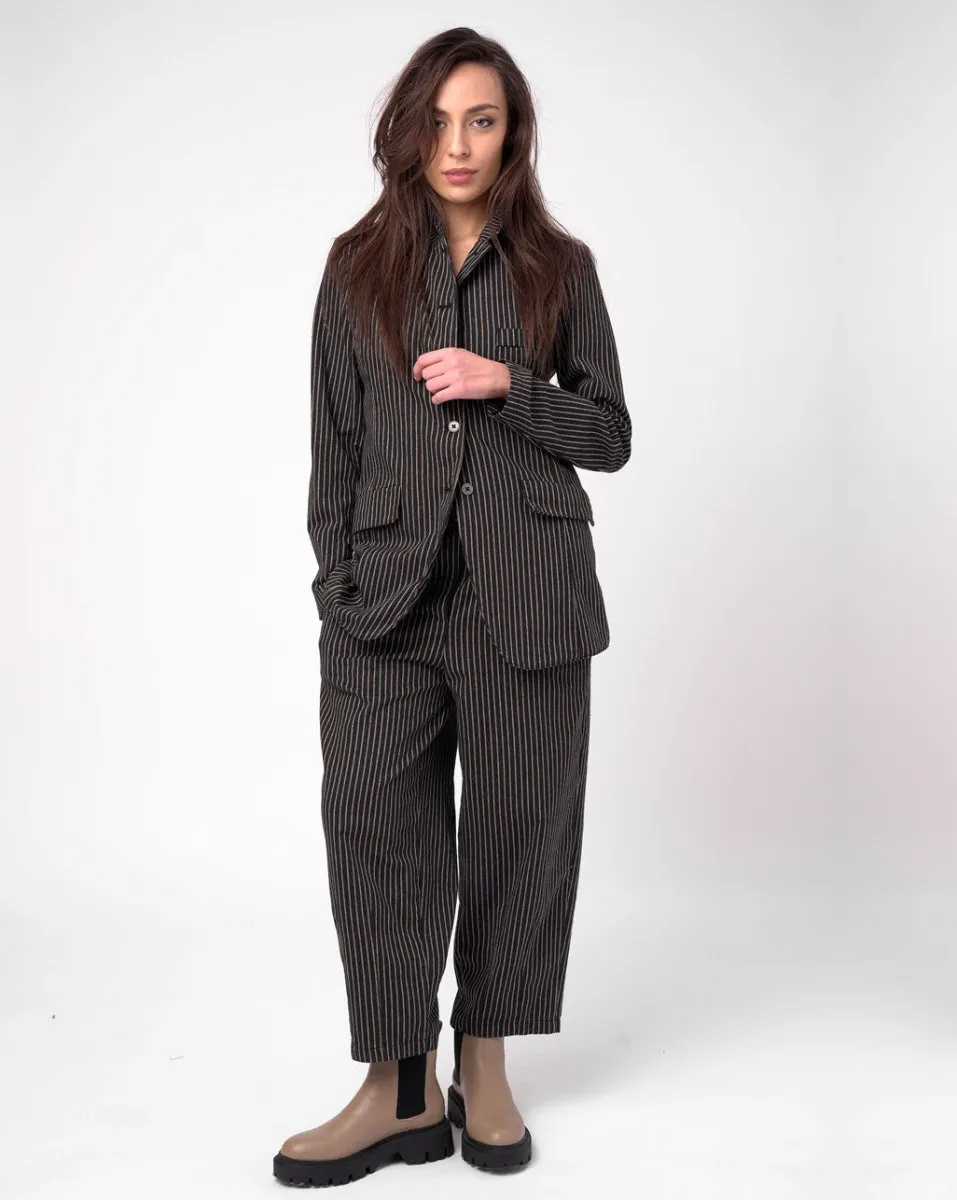 Striped Cotton Elastic Waist Pants