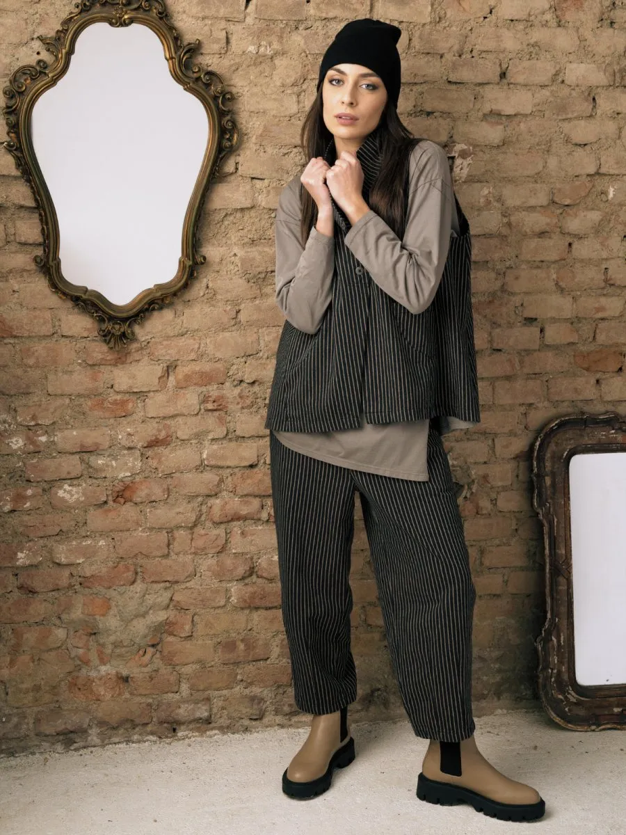 Striped Cotton Elastic Waist Pants