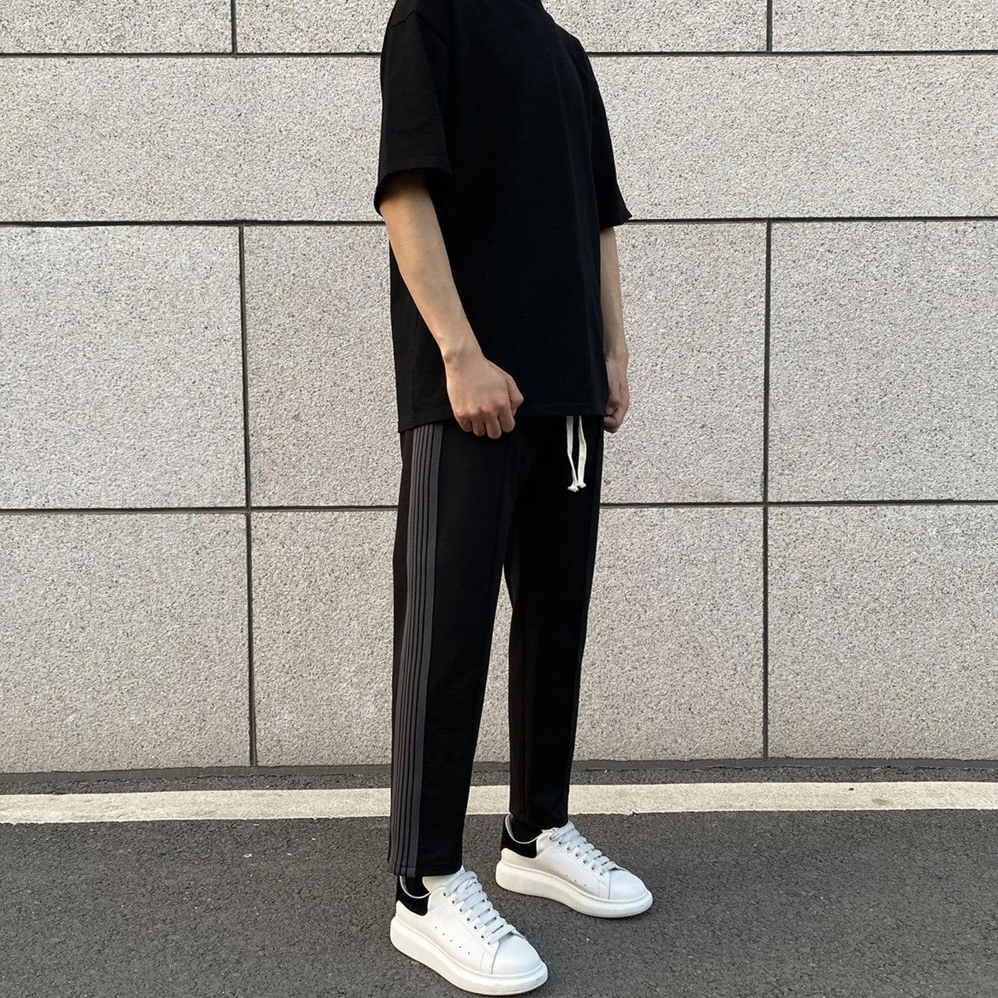 Striped Elastic Drawstring Pants