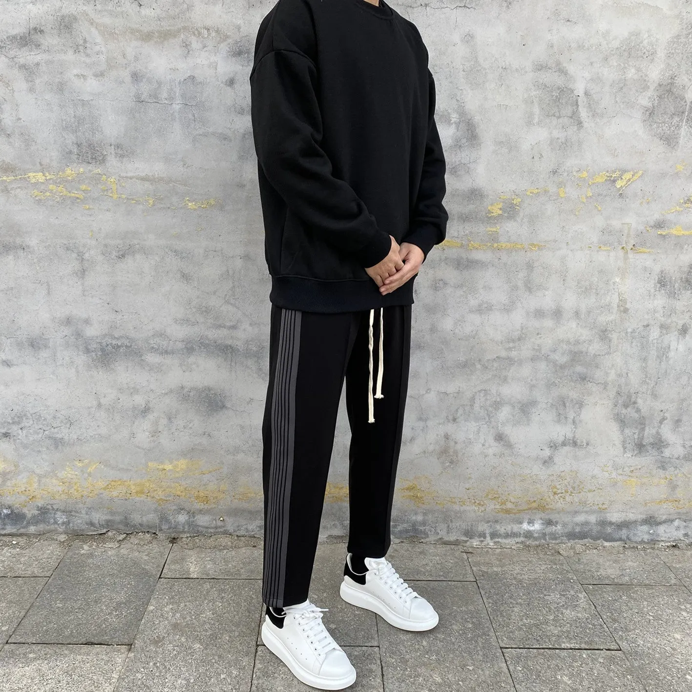 Striped Elastic Drawstring Pants