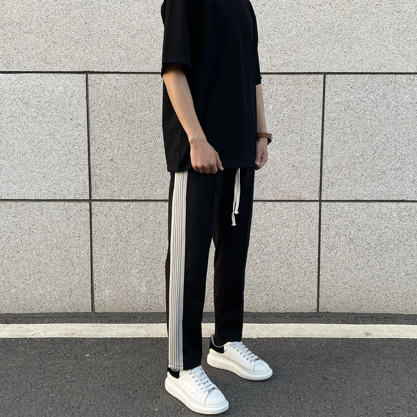 Striped Elastic Drawstring Pants