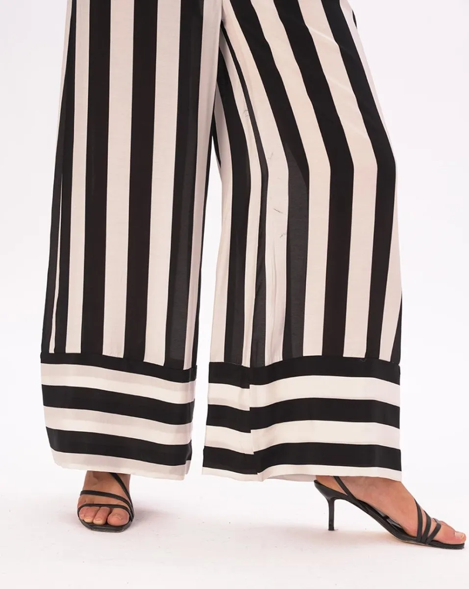 Striped Elastic Waist Silky Pants