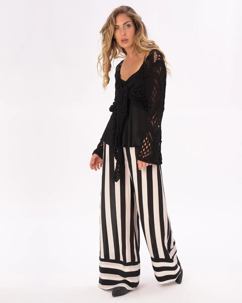 Striped Elastic Waist Silky Pants