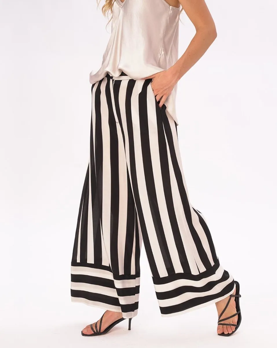 Striped Elastic Waist Silky Pants