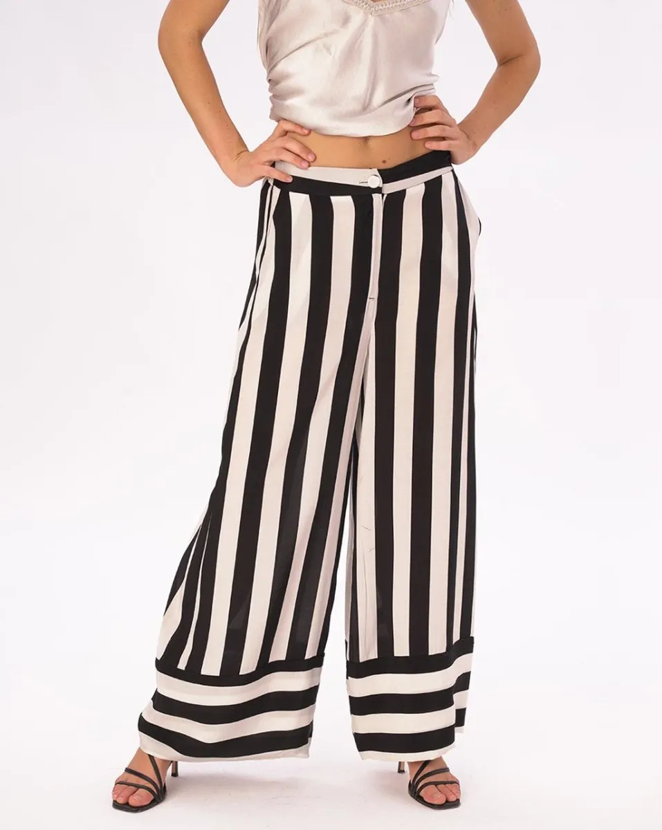 Striped Elastic Waist Silky Pants