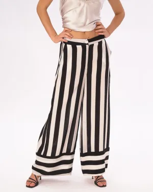 Striped Elastic Waist Silky Pants