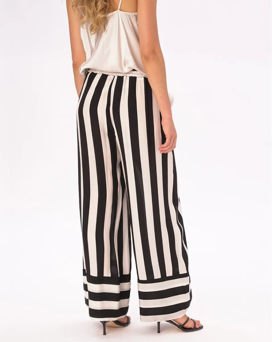 Striped Elastic Waist Silky Pants