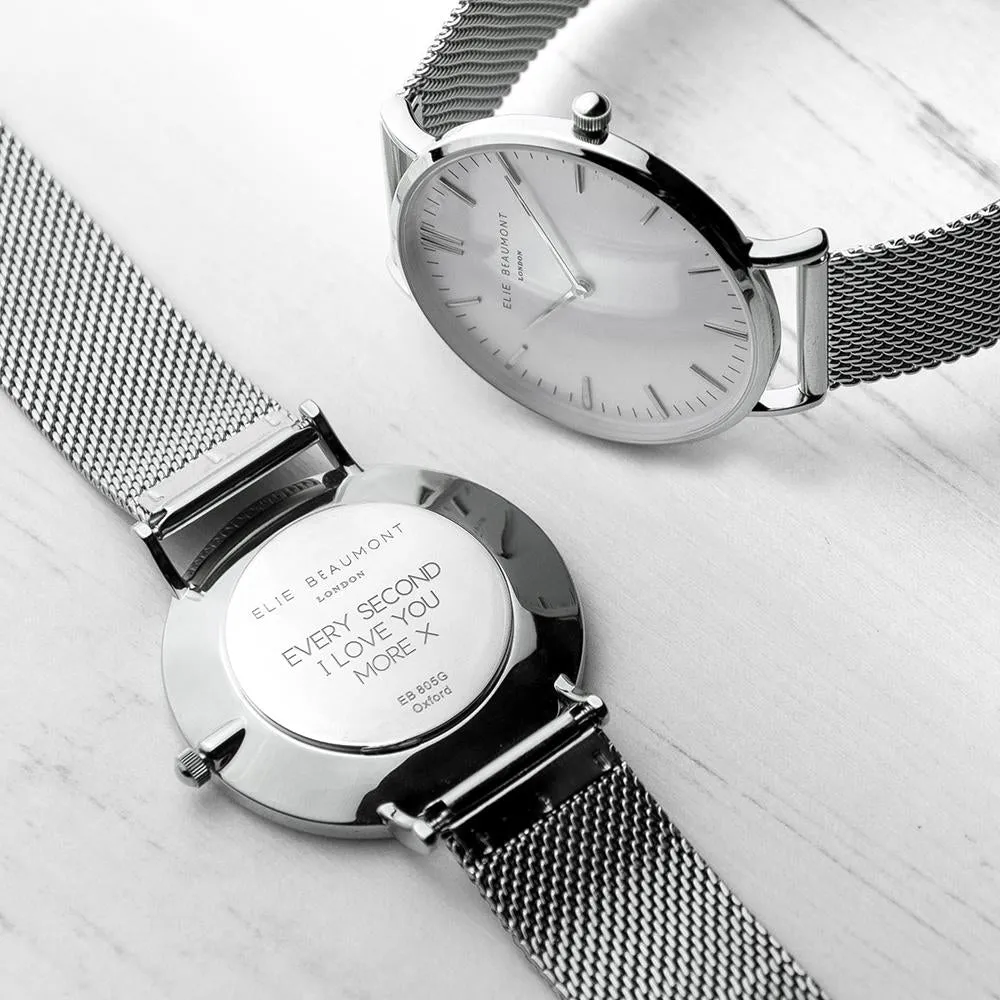 Stunning Personalised Metallic silver Mesh Strapped Watch With White Dial