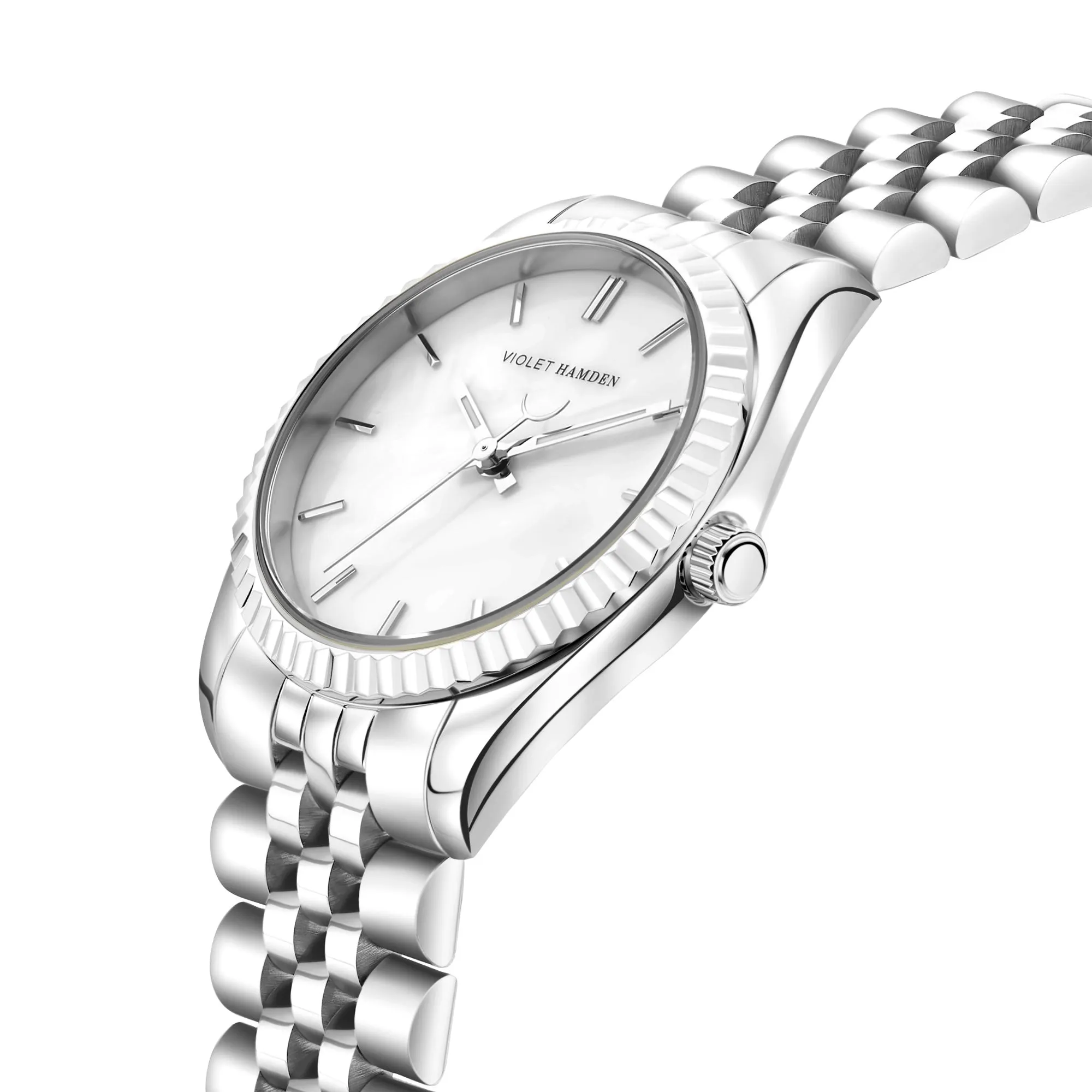 Sunrise round ladies watch silver coloured and mother of pearl