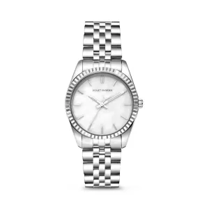 Sunrise round ladies watch silver coloured and mother of pearl