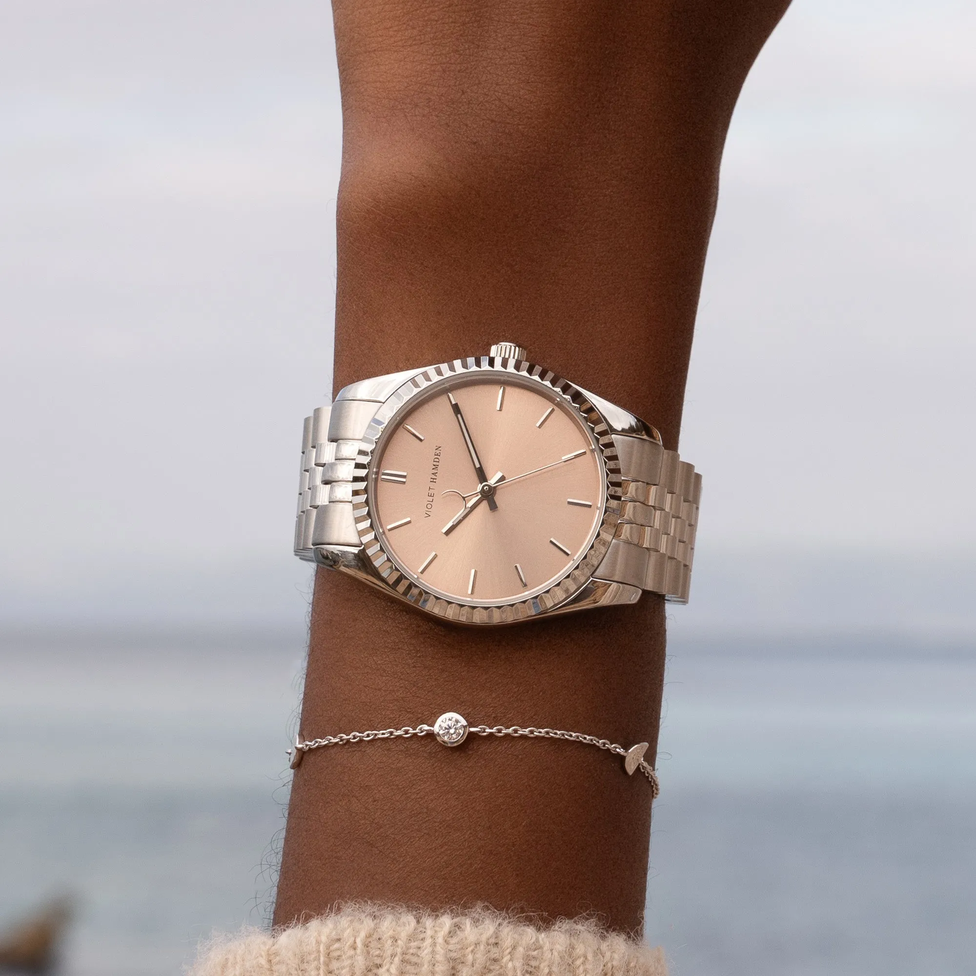 Sunrise round ladies watch silver coloured and taupe