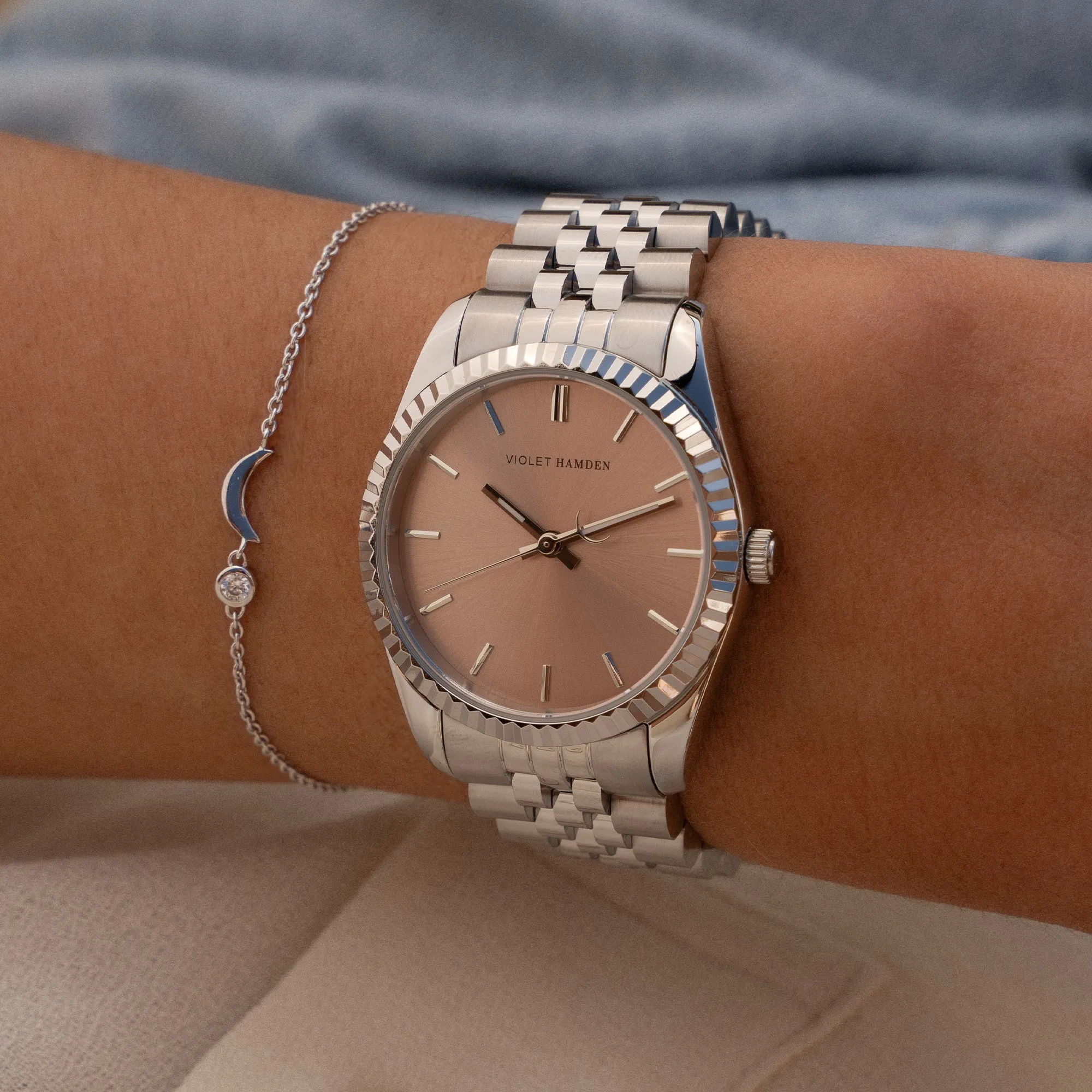 Sunrise round ladies watch silver coloured and taupe