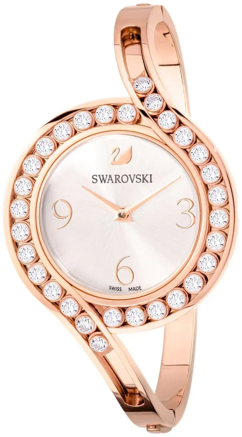SWAROVSKI Crystal Authentic Lovely Crystals Bangle Watch, Metal Strap, Rose Gold Tone - High Class Stone Studded Swiss Made Timepiece Jewelry and Everyday Accessory for Women
