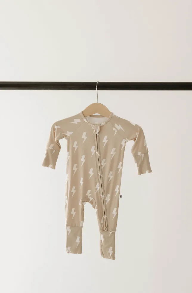 Tan & Cream  Lightning Bolt | Bamboo Zip Pajamas