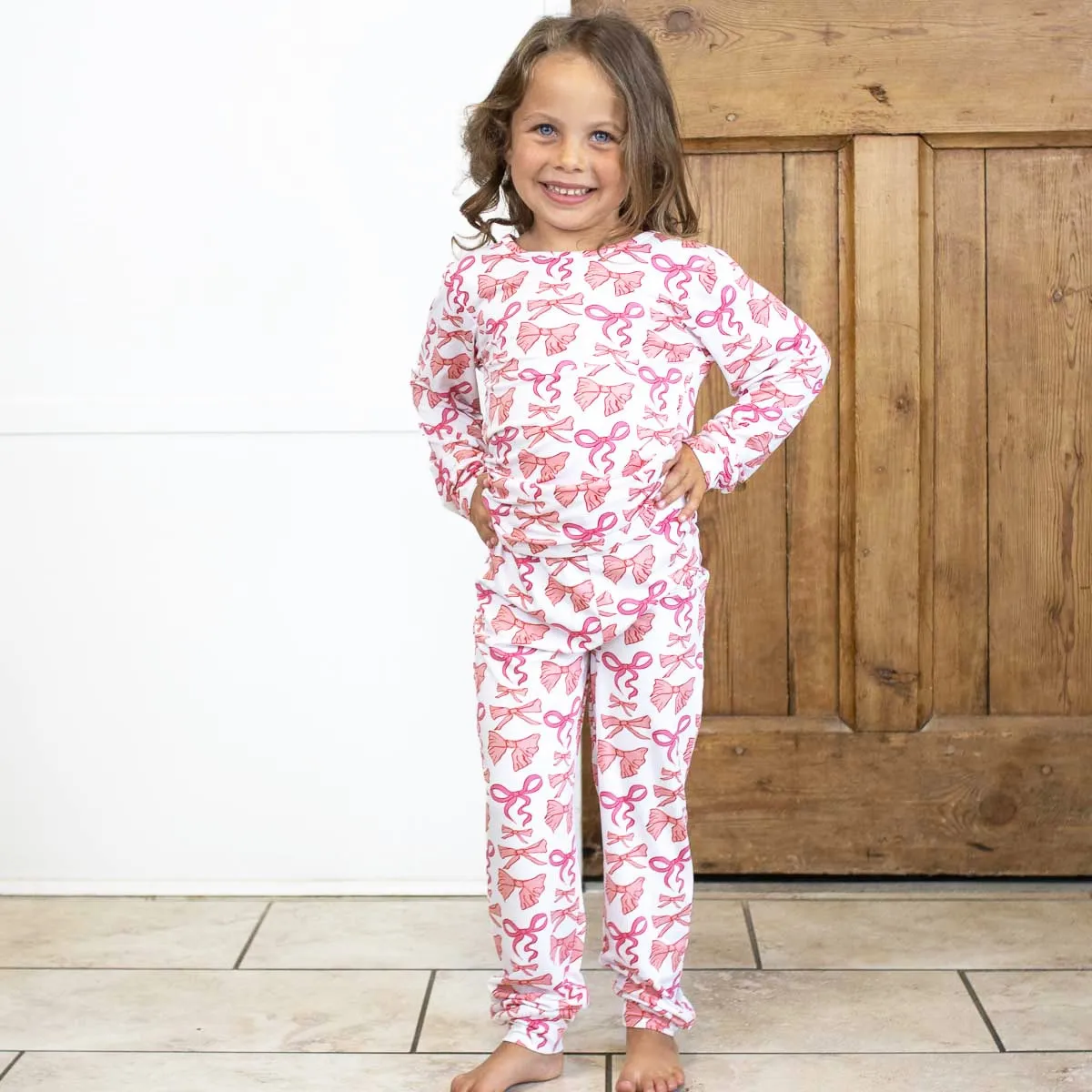 The Royal Standard Kid's Sutton Bow Long Sleeve Pajamas