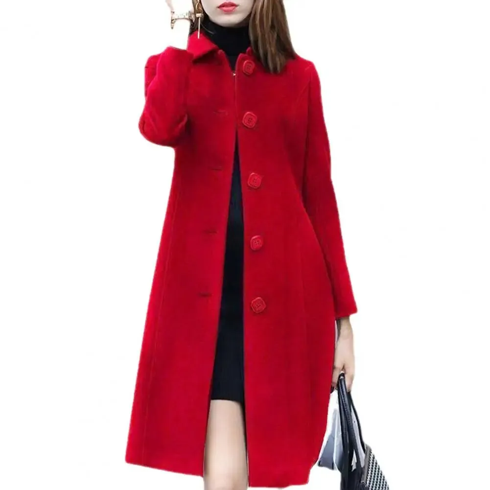Thermal Winter Overcoat Women Business Mid-calf Length Jacket Formal Wool Blends Double-breasted Coat Thick