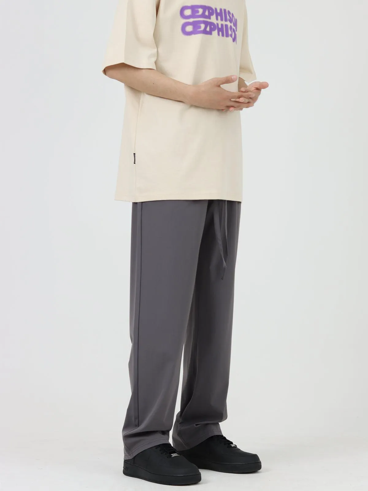 Thin Ice Silk Straight Drawstring Pants