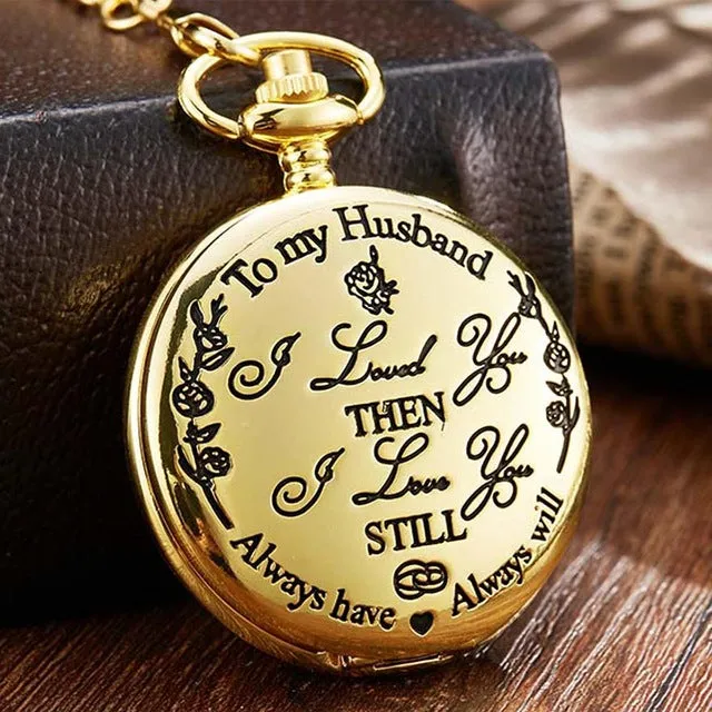To My Husband Quartz Pocket Watch I LOVE YOU Still Laser Engraved Necklace with Chain Watches Men Valentines Day Birthday Gift