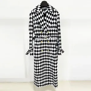 Trench Coat Plaid Double Breasted Belt Windbreaker