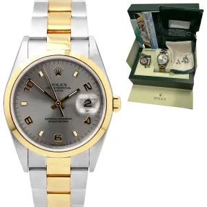 UNPOLISHED 2010 COMPLETE SET Rolex Date Slate Gray 34mm Two-Tone Watch 15203
