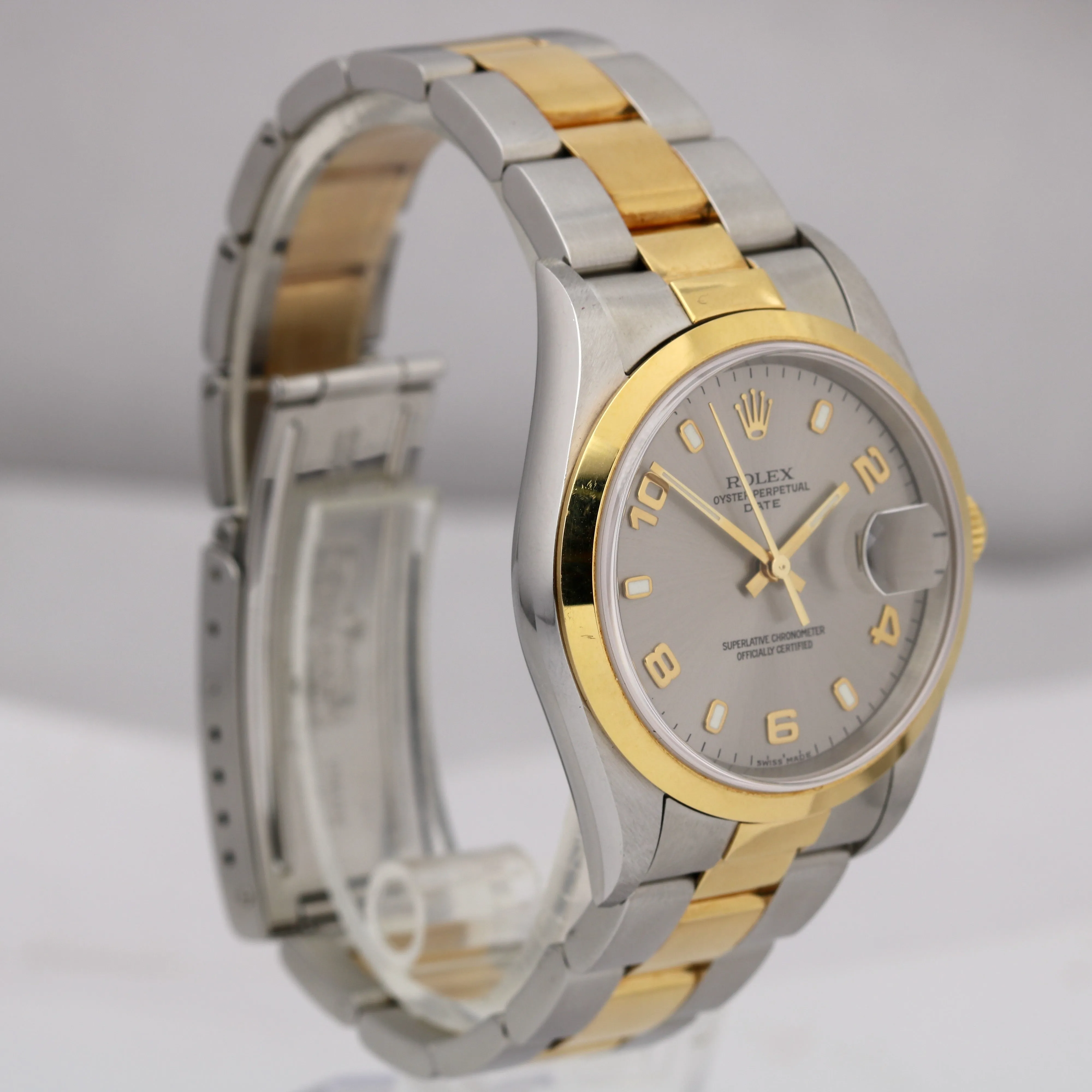 UNPOLISHED 2010 COMPLETE SET Rolex Date Slate Gray 34mm Two-Tone Watch 15203