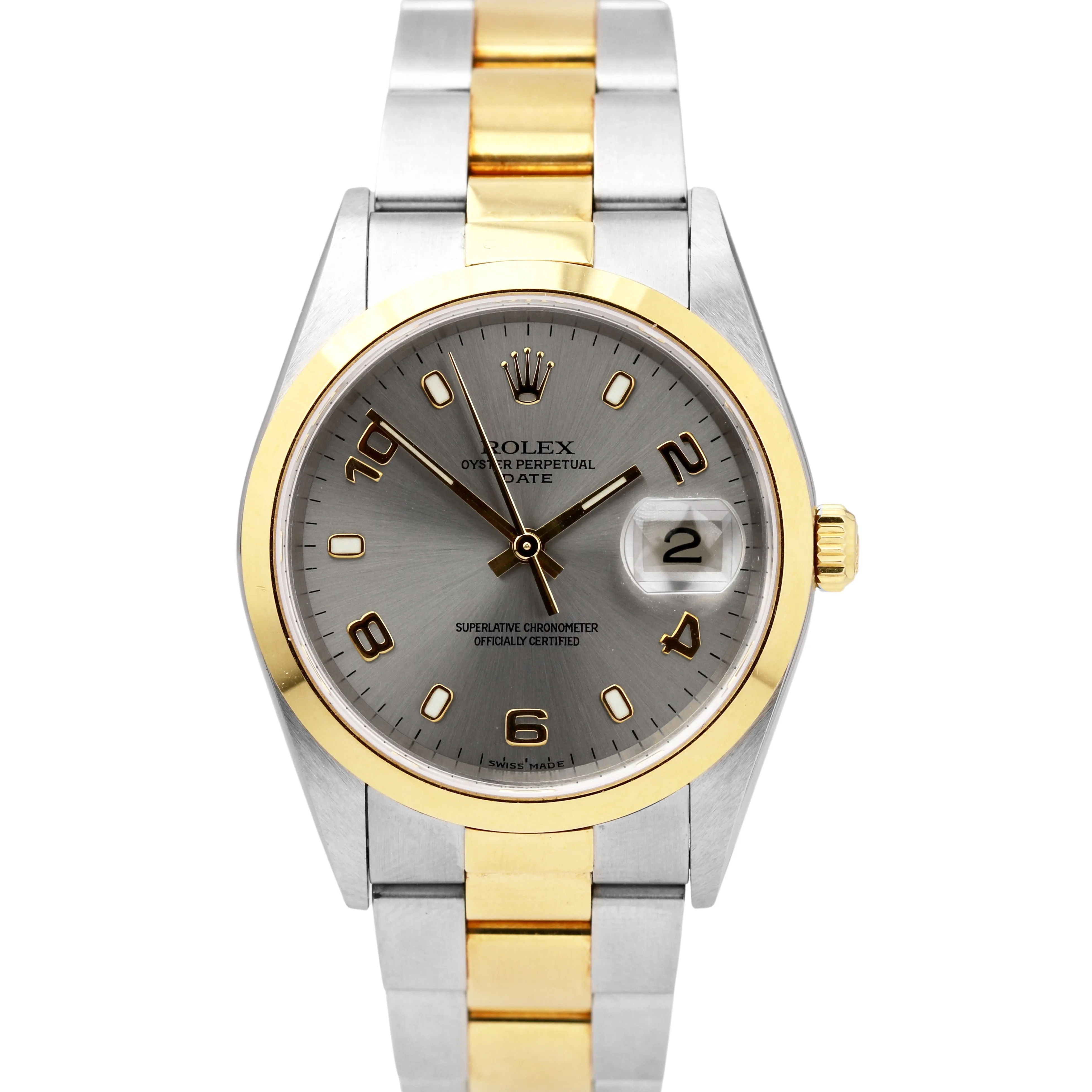 UNPOLISHED 2010 COMPLETE SET Rolex Date Slate Gray 34mm Two-Tone Watch 15203