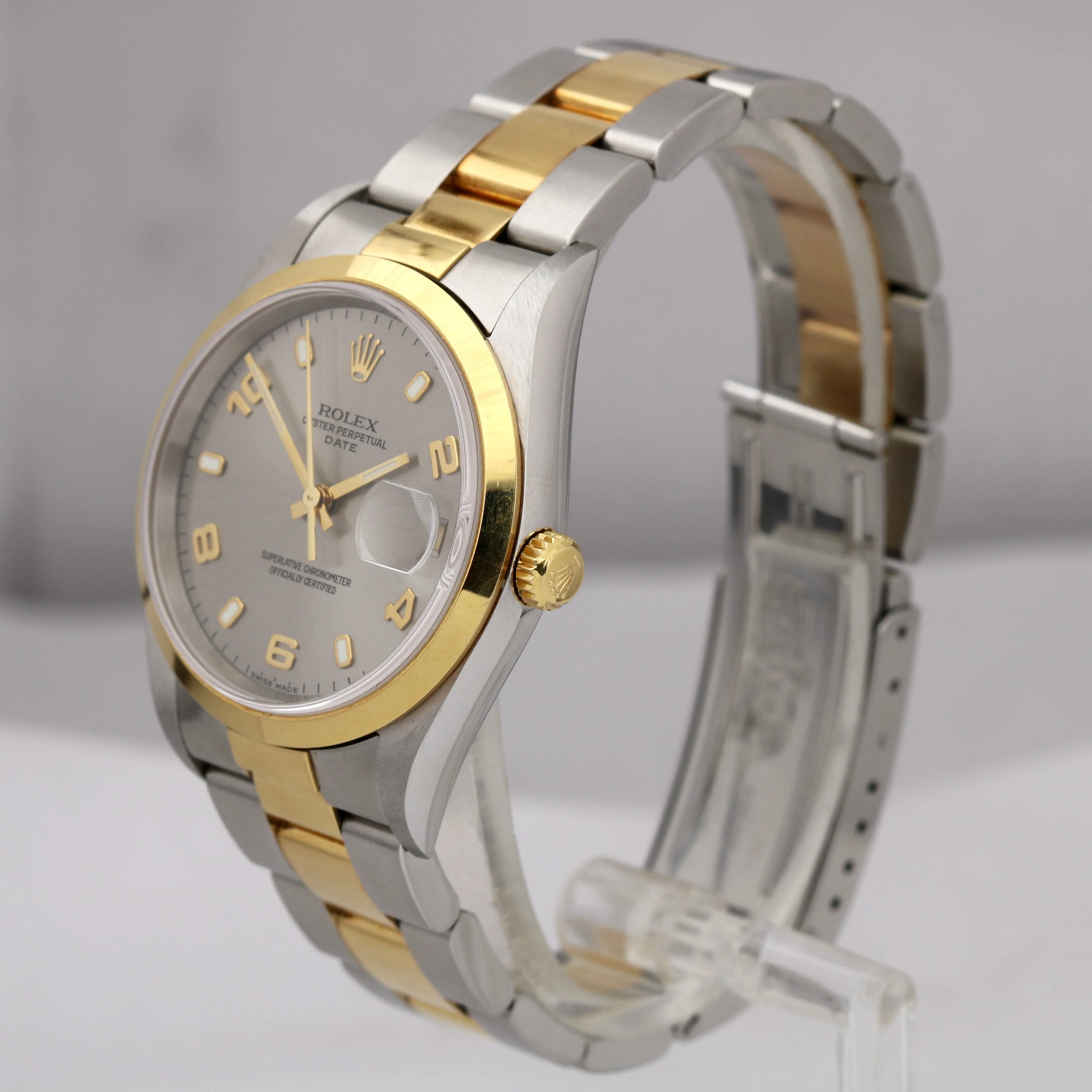 UNPOLISHED 2010 COMPLETE SET Rolex Date Slate Gray 34mm Two-Tone Watch 15203