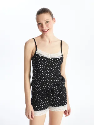 V-Neck Polka Dot Strap Women Shorts Jumpsuit Pajamas