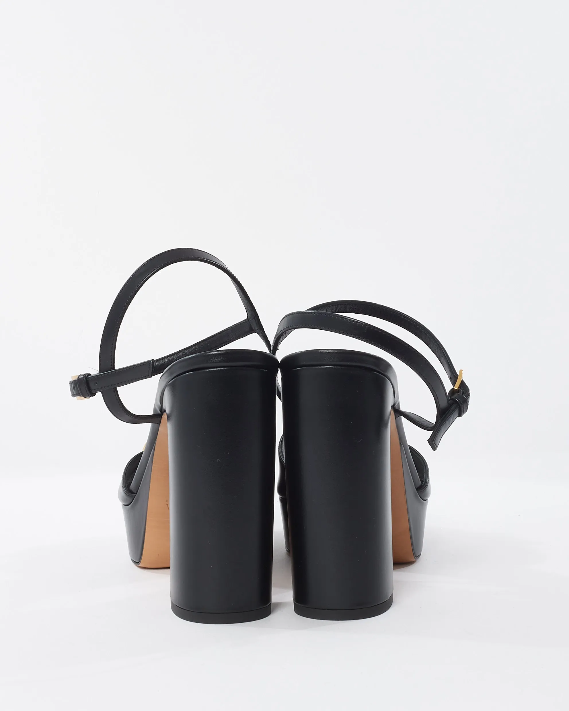 Valentino Black Leather VLogo Signature Platform Sandals- 41