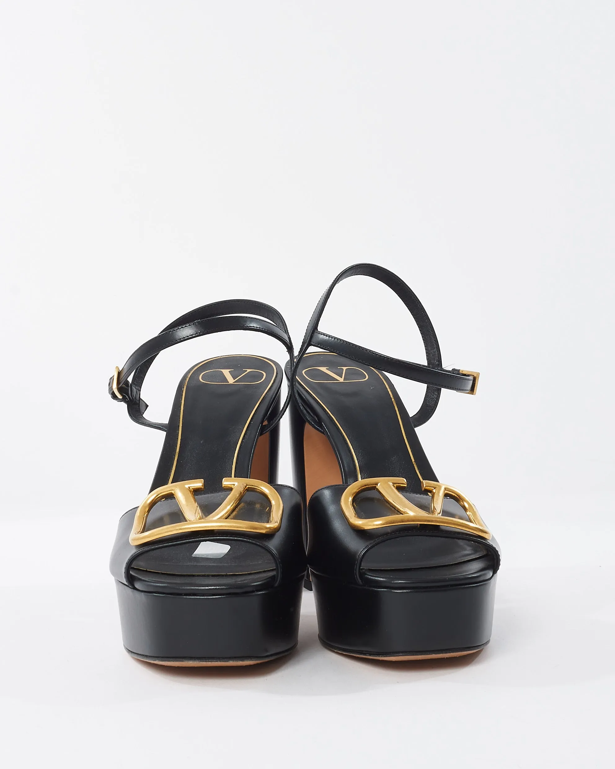 Valentino Black Leather VLogo Signature Platform Sandals- 41