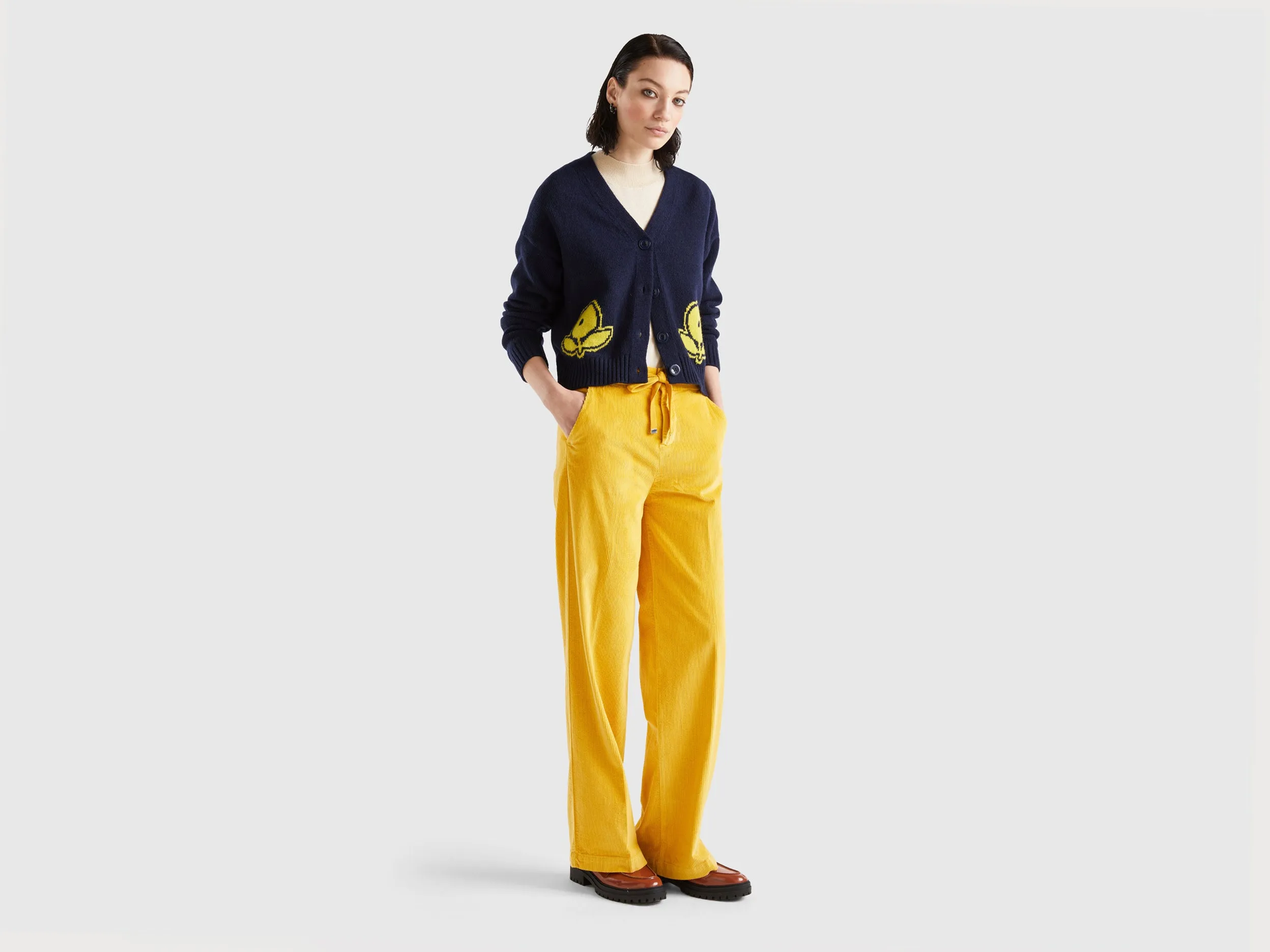 Velvet Fabric Yellow Pants