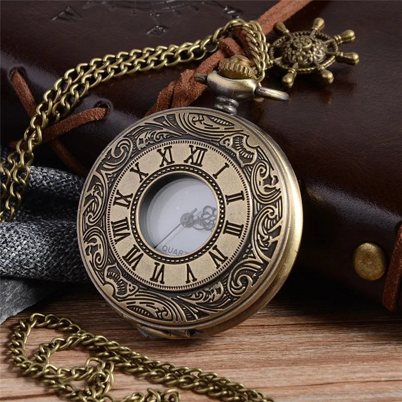 Vintage Bronze Steampunk Pocket Watch Roman Numerals Quartz Necklace Pocket & Fob Watches Chain Men Women Clock Relogio De Bolso