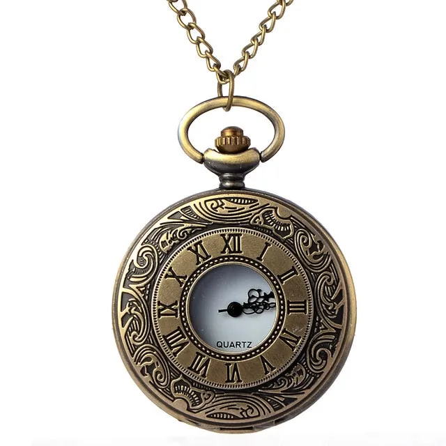Vintage Bronze Steampunk Pocket Watch Roman Numerals Quartz Necklace Pocket & Fob Watches Chain Men Women Clock Relogio De Bolso
