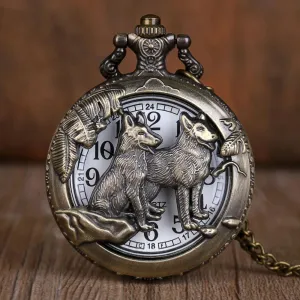 Vintage Bronze Wolf Hollow Quartz Pocket Watches Pendant Men Women Fob Watch Best Gifts CF1079