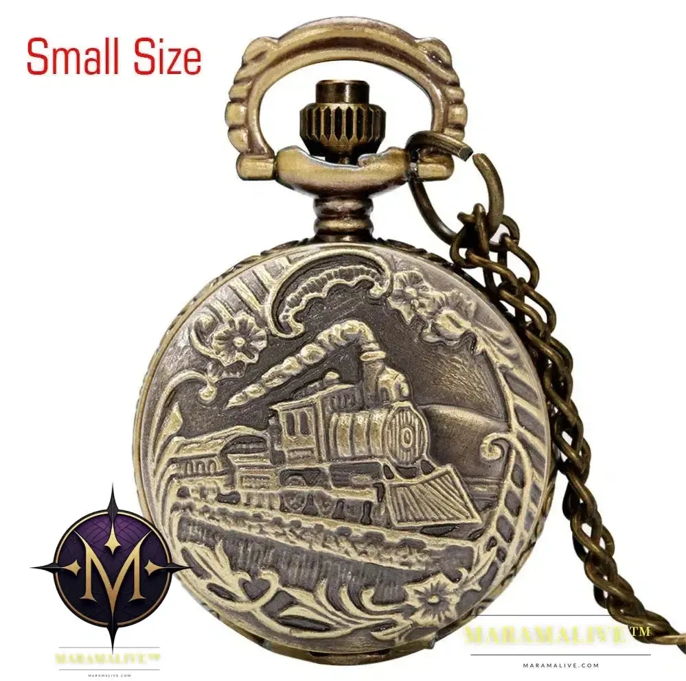 Vintage Retro Bronze Hollow Train Locomotive Steampunk Quartz Pocket Watch Women Men Necklace Pendant with Chain Birthday Gift