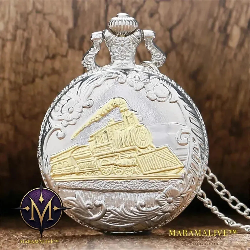 Vintage Retro Bronze Hollow Train Locomotive Steampunk Quartz Pocket Watch Women Men Necklace Pendant with Chain Birthday Gift