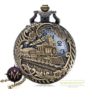 Vintage Retro Bronze Hollow Train Locomotive Steampunk Quartz Pocket Watch Women Men Necklace Pendant with Chain Birthday Gift