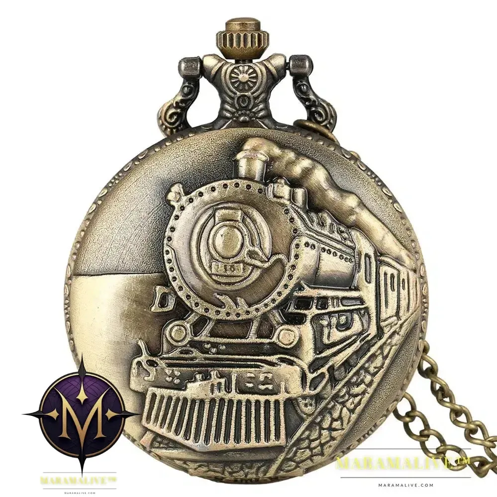 Vintage Retro Bronze Hollow Train Locomotive Steampunk Quartz Pocket Watch Women Men Necklace Pendant with Chain Birthday Gift