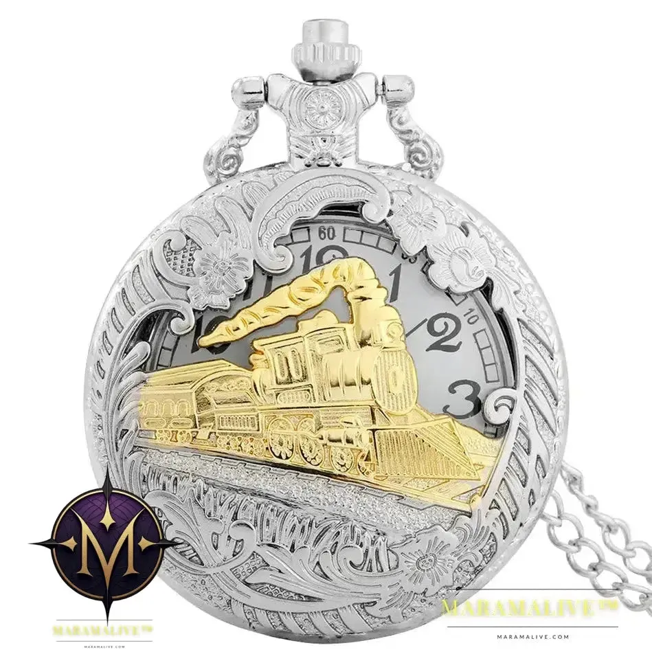 Vintage Retro Bronze Hollow Train Locomotive Steampunk Quartz Pocket Watch Women Men Necklace Pendant with Chain Birthday Gift