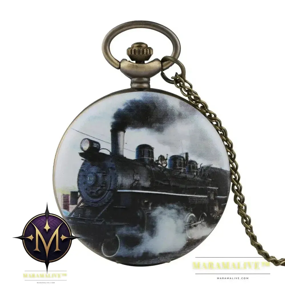 Vintage Retro Bronze Hollow Train Locomotive Steampunk Quartz Pocket Watch Women Men Necklace Pendant with Chain Birthday Gift