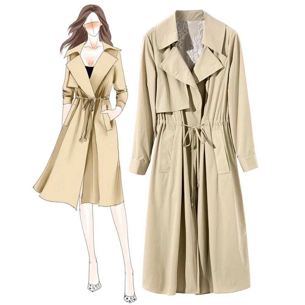 Waist tie thin women boutique female windbreaker