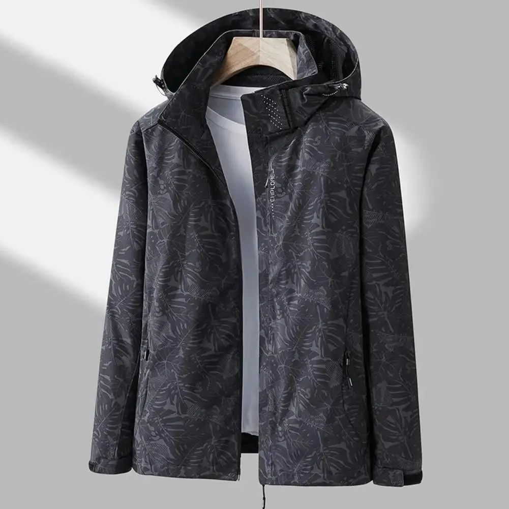 Waterproof Women Coat Stylish Leaf Print Windbreaker Jacket for Women with Hood Waterproof Breathable Outdoor Coat with for Fall