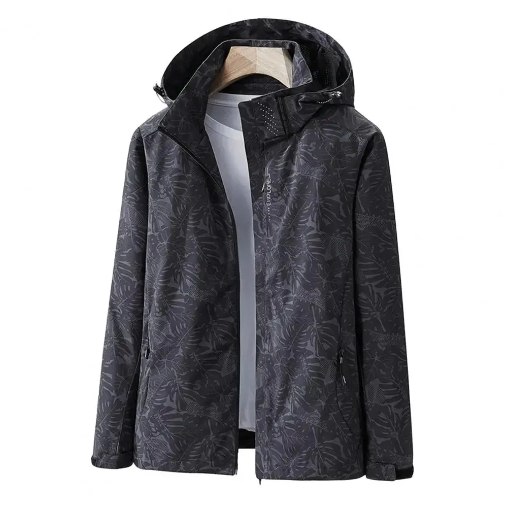 Waterproof Women Coat Stylish Leaf Print Windbreaker Jacket for Women with Hood Waterproof Breathable Outdoor Coat with for Fall