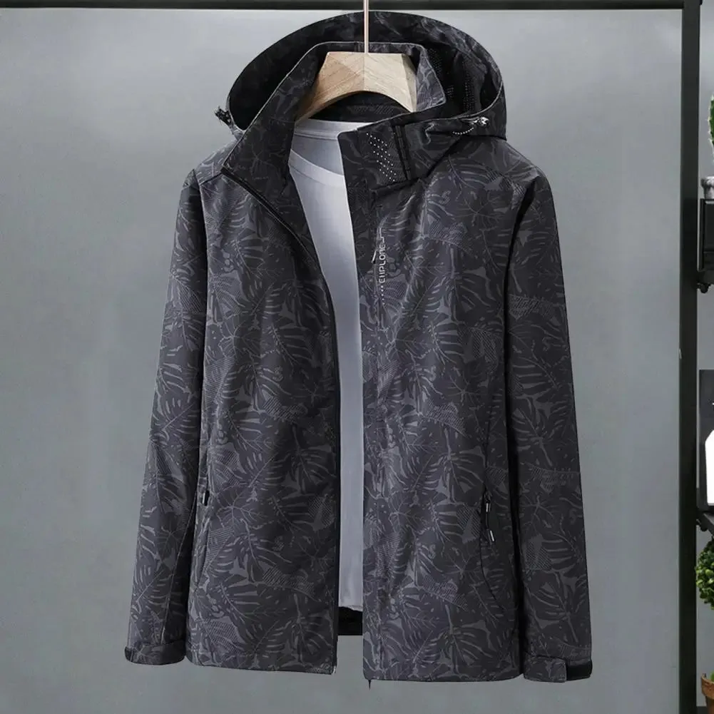 Waterproof Women Coat Stylish Leaf Print Windbreaker Jacket for Women with Hood Waterproof Breathable Outdoor Coat with for Fall