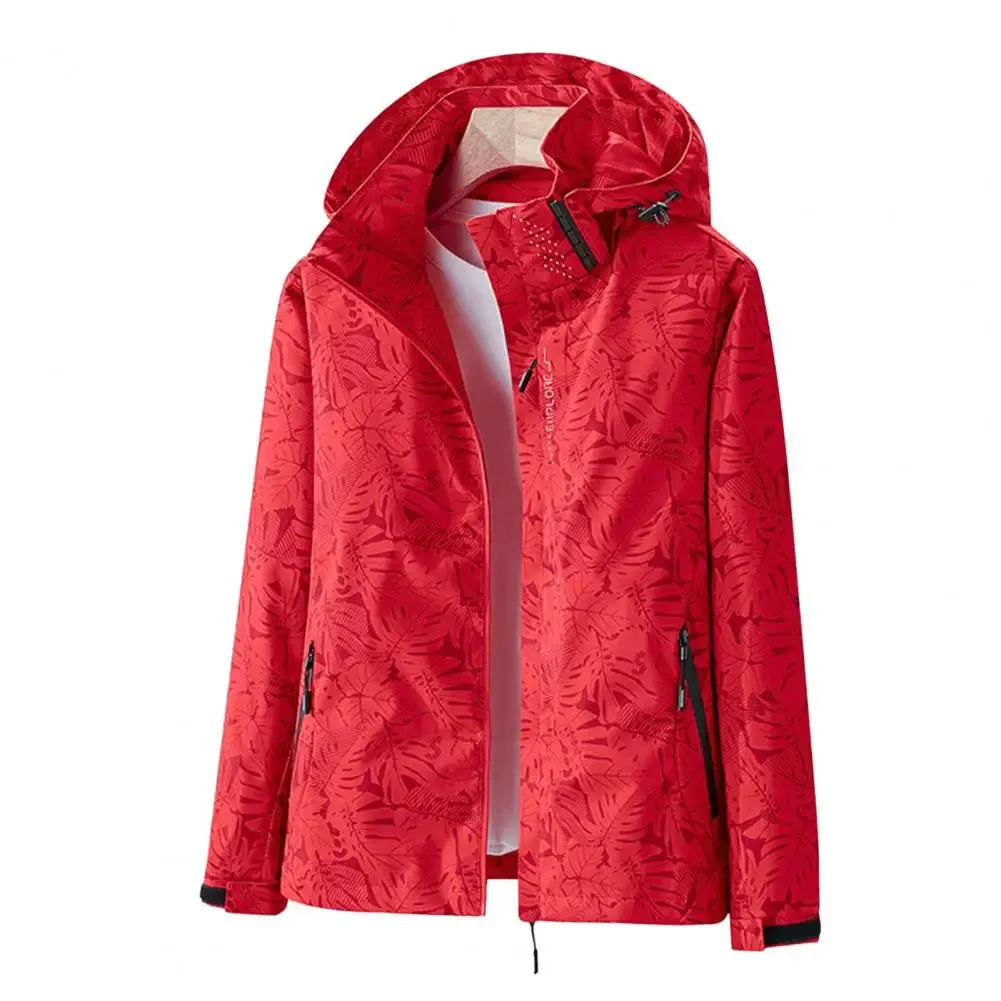 Waterproof Women Coat Stylish Leaf Print Windbreaker Jacket for Women with Hood Waterproof Breathable Outdoor Coat with for Fall
