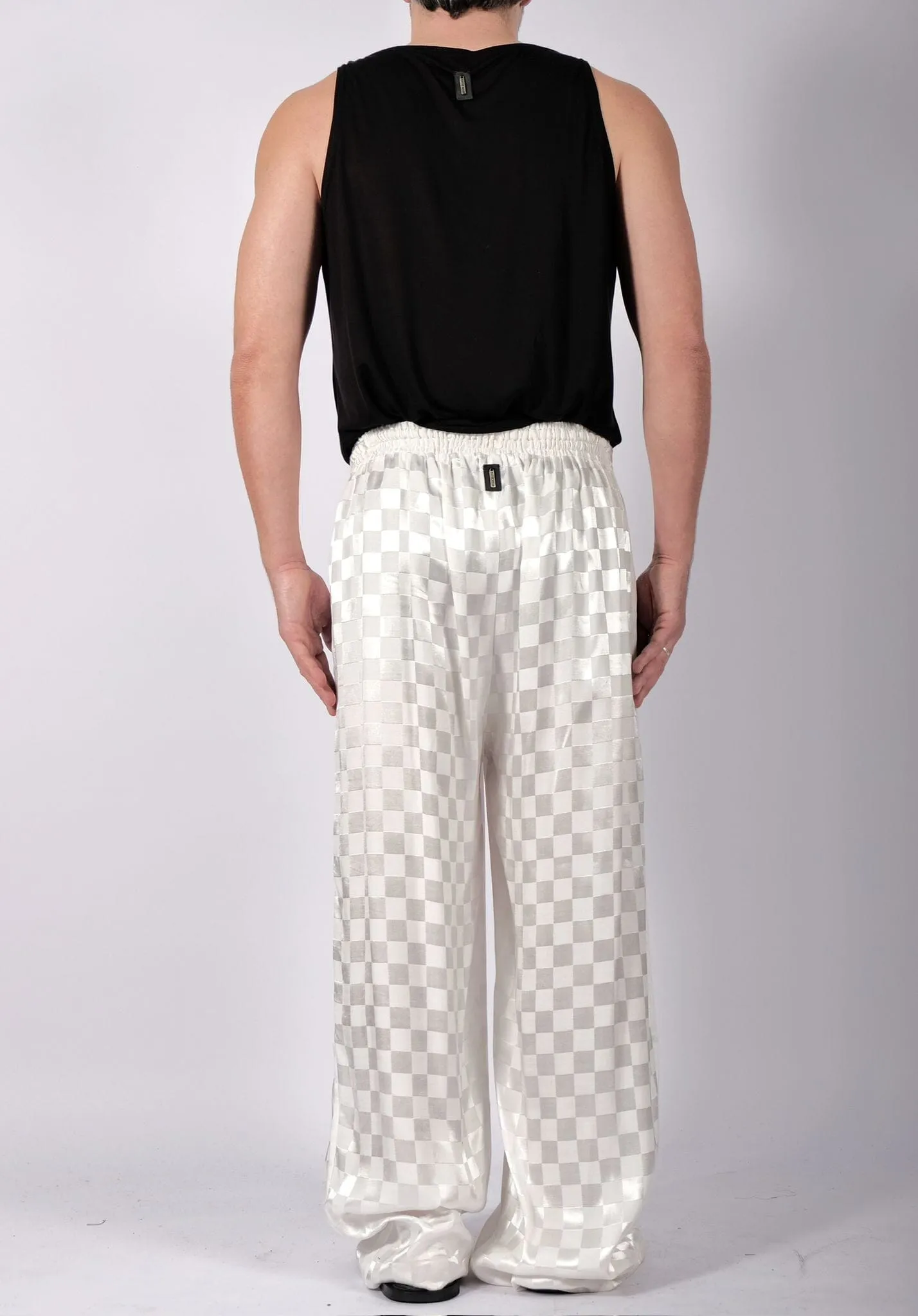 White Checkered Wide Leg Trousers